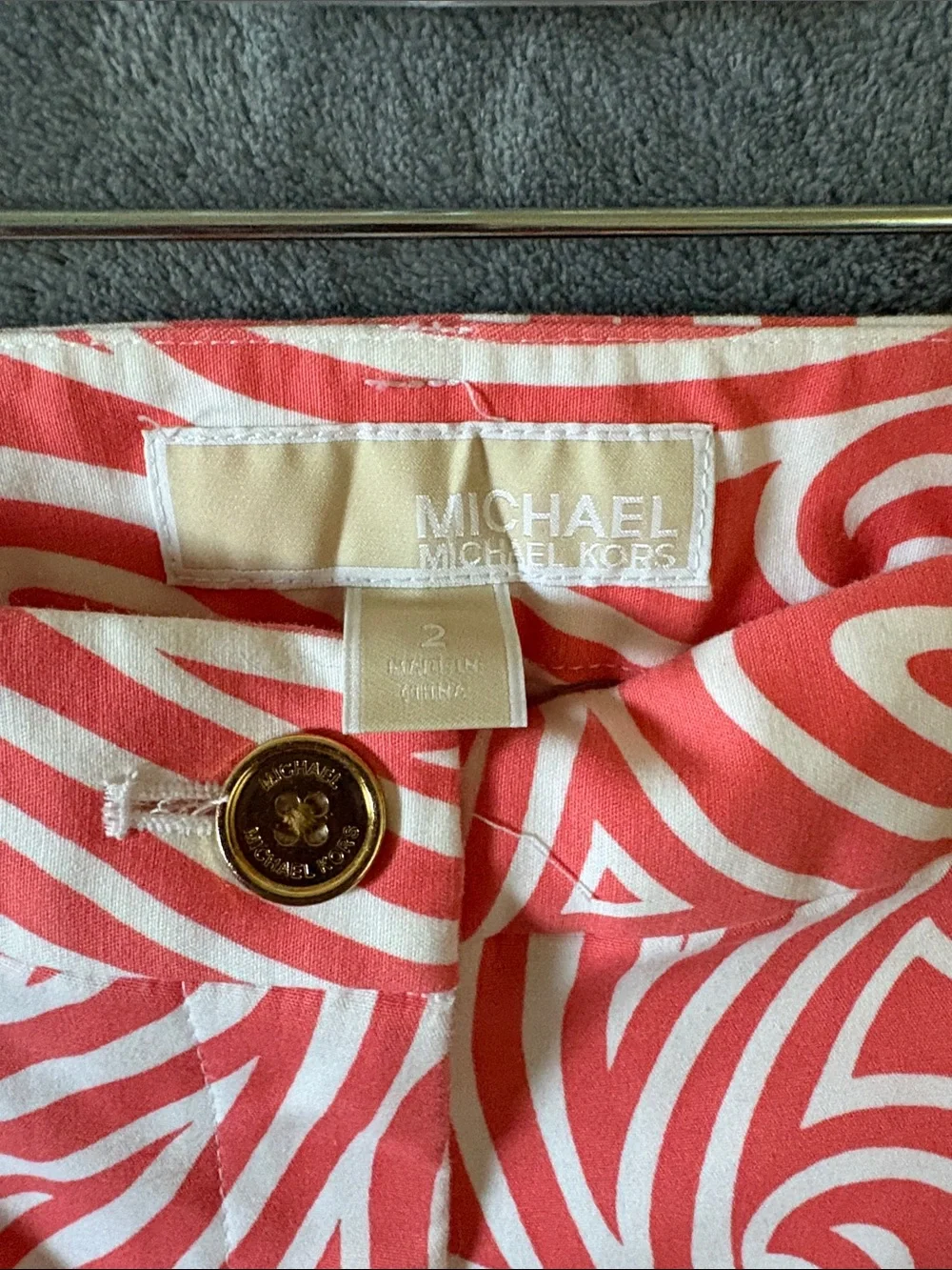 Michael Kors Collection Coral & White Swirl Skinny Pants